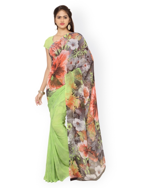 

Ligalz Green & Red Georgette Floral Print Saree