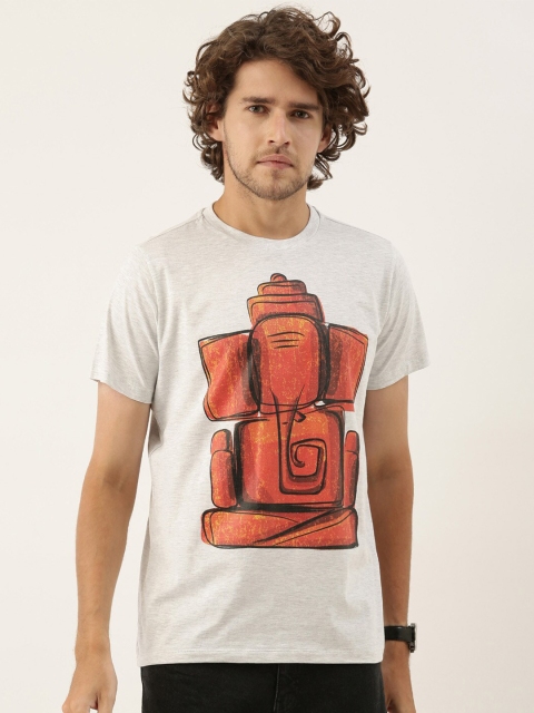 

QUANCIOUS Men Grey Melange Graphic Printed Sustainable T-shirt