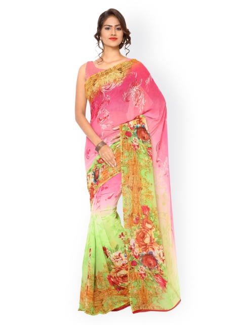

Ligalz Pink & Green Georgette Printed Saree