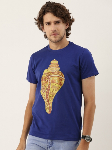 

QUANCIOUS Men Blue Printed Organic Cotton Sustainable T-shirt