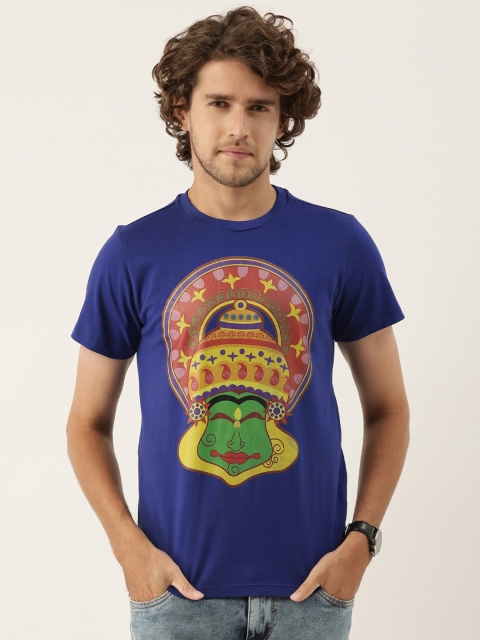 

QUANCIOUS Men Blue & Green Graphic Printed Organic Cotton Sustainable T-shirt