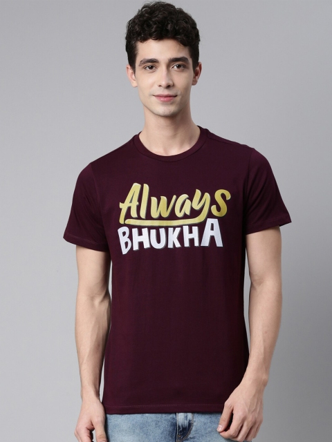 

QUANCIOUS Men Maroon Typography Printed Sustainable T-shirt
