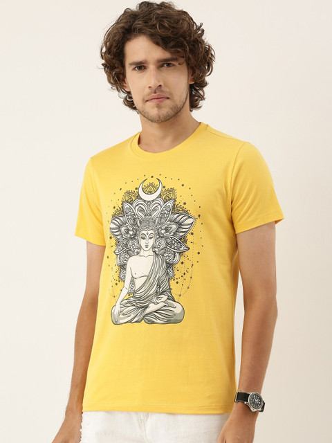 

QUANCIOUS Men Mustard Yellow Graphic Printed Organic Cotton Sustainable T-shirt