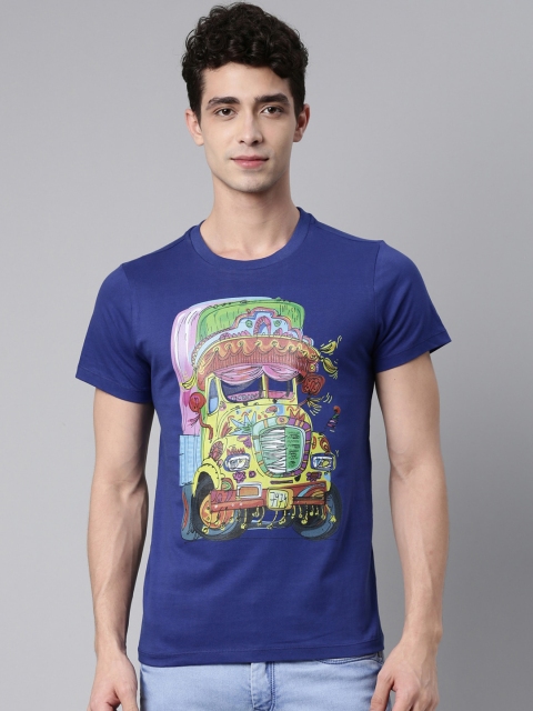 

QUANCIOUS Men Blue Organic Cotton Graphic Printed Sustainable T-shirt