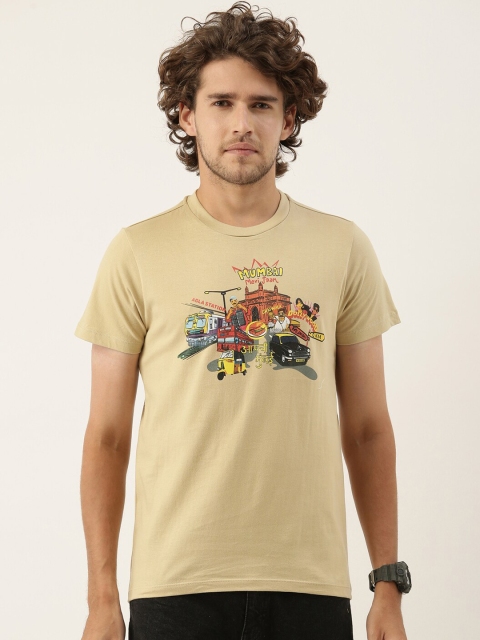 

QUANCIOUS Men Beige Graphic Printed Organic Cotton Sustainable T-shirt
