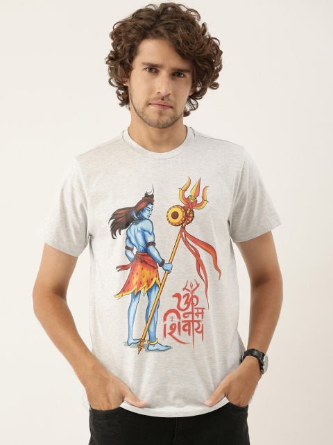 

QUANCIOUS Men Grey Melange Printed Raw Edge Sustainable T-shirt
