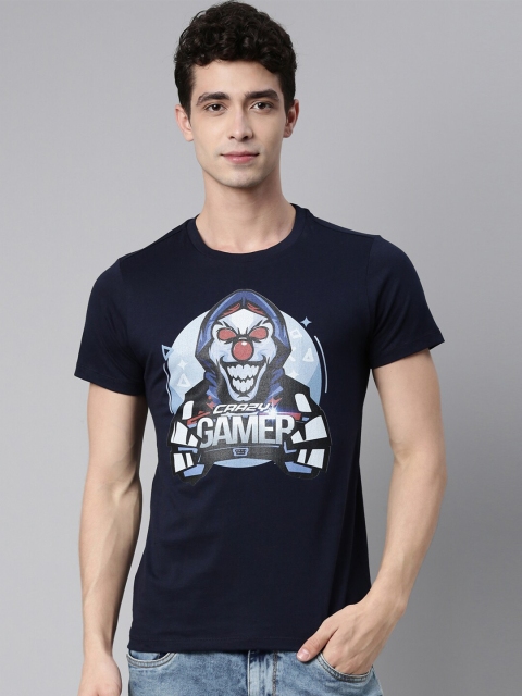

QUANCIOUS Men Navy Blue Graphic Printed Organic Cotton Sustainable T-shirt