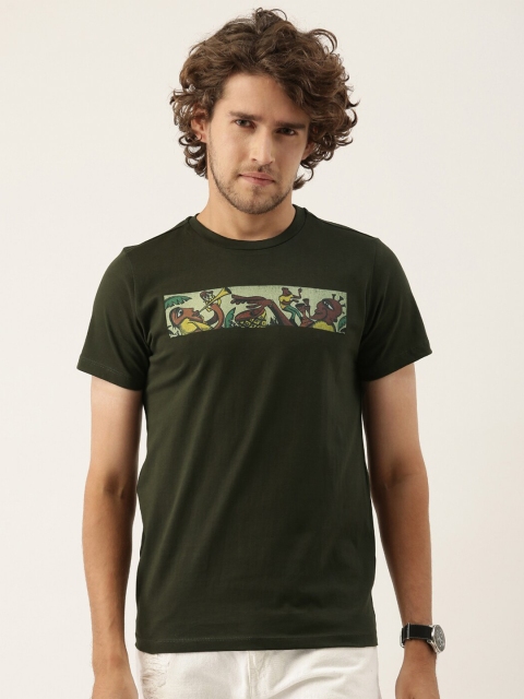

QUANCIOUS Men Olive Green Organic Cotton Graphic Printed Sustainable T-shirt