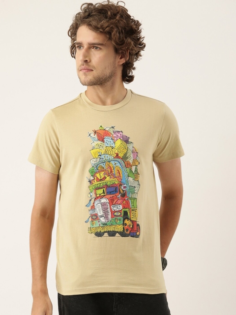 

QUANCIOUS Men Beige & Yellow Graphic Printed Organic Cotton Sustainable T-shirt