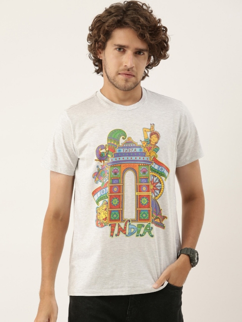 

QUANCIOUS Men Grey Melange Printed Organic Cotton Sustainable T-shirt