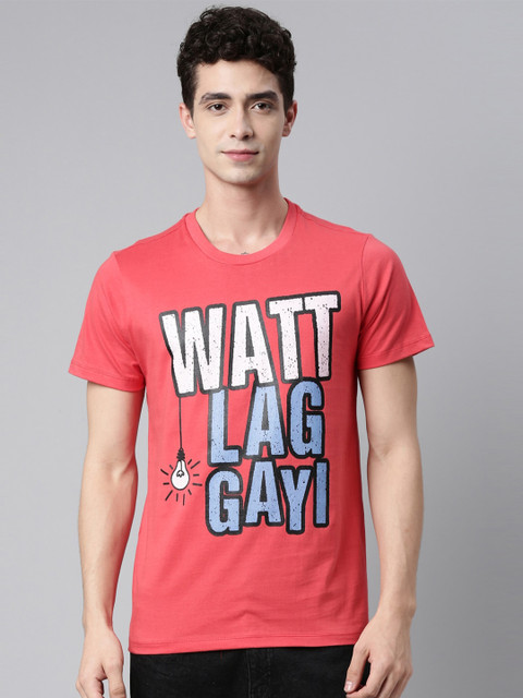 

QUANCIOUS Men Coral Typography Printed Sustainable T-shirt