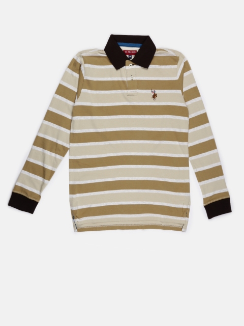 

U.S. Polo Assn. Kids Boys Beige & Grey Striped Polo T-shirt