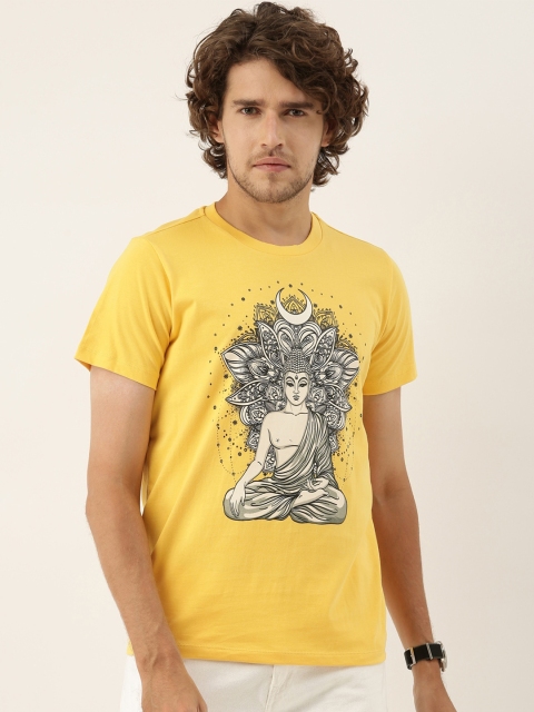 

QUANCIOUS Men Mustard Yellow Printed Sustainable T-shirt