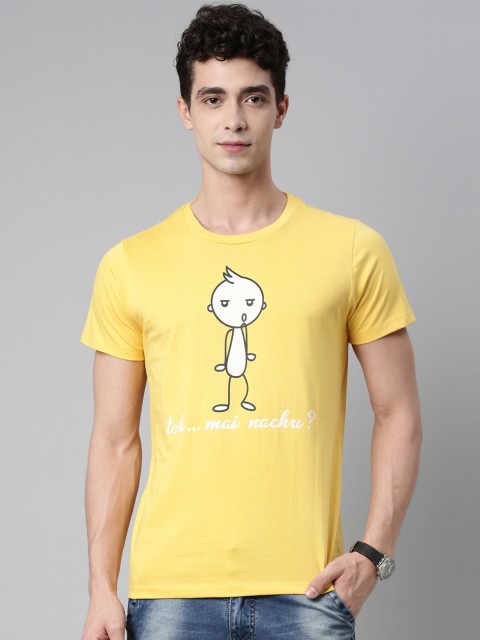 

QUANCIOUS Men Yellow Graphic Printed Organic Cotton Sustainable T-shirt