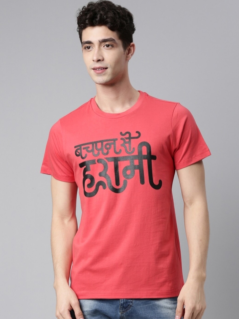 

QUANCIOUS Men Coral Red Typography Organic Cotton Sustainable T-shirt