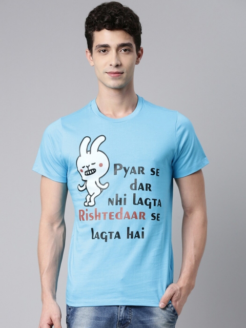 

QUANCIOUS Men Organic Cotton Turquoise Blue Graphic Printed Sustainable T-shirt
