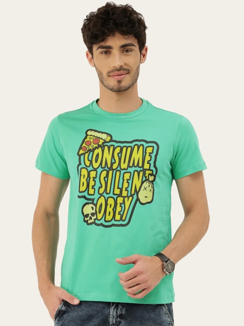 

QUANCIOUS Men Green Typography Printed Sustainable T-shirt