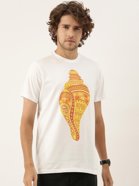 

QUANCIOUS Men White & Yellow Organic Cotton Graphic Printed Sustainable T-shirt