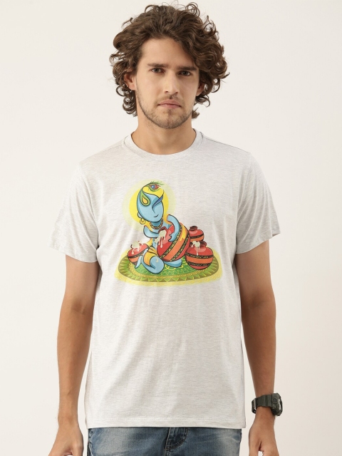 

QUANCIOUS Men Grey Melange Printed Sustainable T-shirt