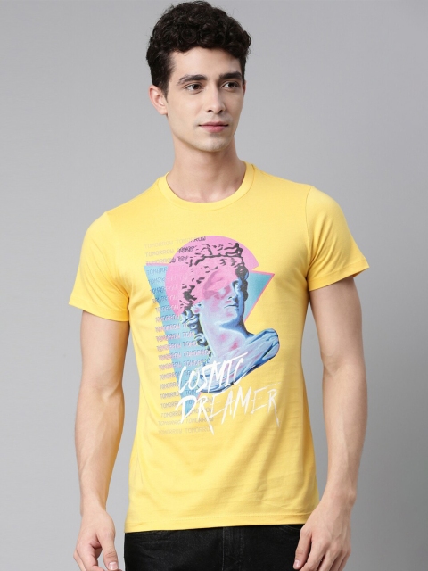 

QUANCIOUS Men Mustard Yellow Organic Cotton Graphic Printed Sustainable T-shirt