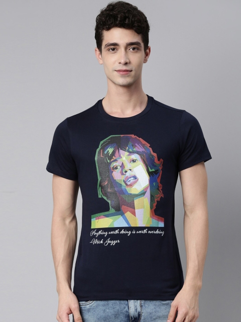 

QUANCIOUS Men Navy Blue Organic Cotton Graphic Printed Sustainable T-shirt