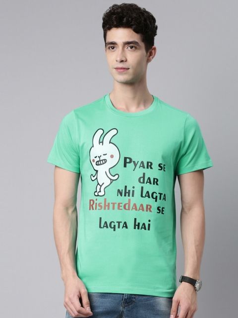 

QUANCIOUS Men Green & Black Typography Printed Organic Cotton Sustainable T-shirt