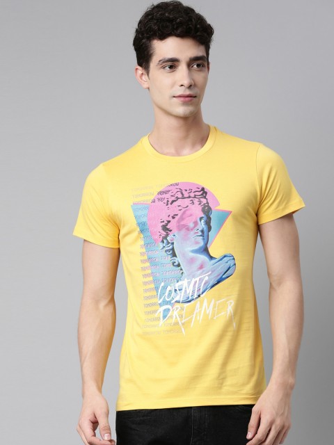 

QUANCIOUS Men Mustard Yellow Printed Sustainable T-shirt