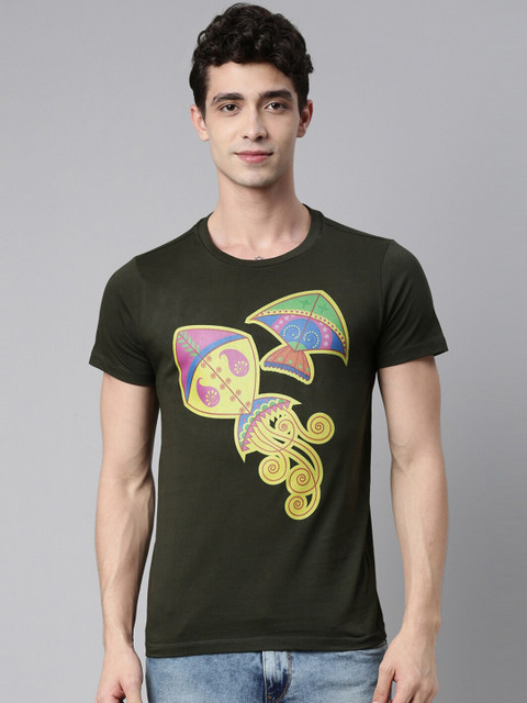 

QUANCIOUS Men Green Printed Sustainable T-shirt