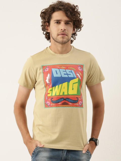 

QUANCIOUS Men Beige Typography Printed Organic Cotton Sustainable T-shirt