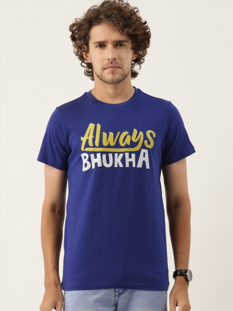 

QUANCIOUS Men Blue Typography Printed Sustainable T-shirt