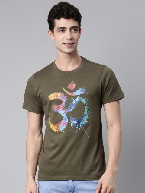 

QUANCIOUS Men Olive Green Typography Printed Sustainable T-shirt