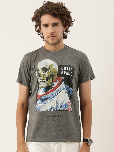 

QUANCIOUS Men Charcoal & White Printed Organic Cotton Sustainable T-shirt