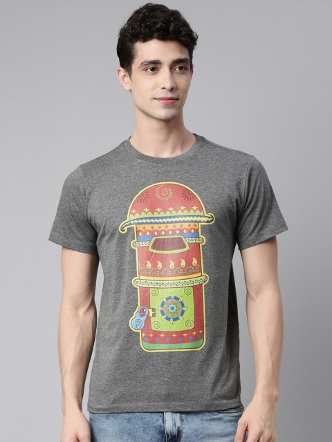 

QUANCIOUS Men Charcoal Printed Sustainable T-shirt