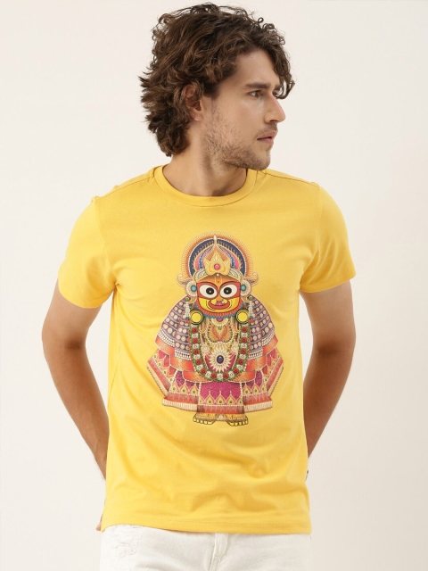 

QUANCIOUS Men Mustard Yellow Printed Sustainable T-shirt