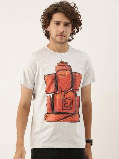 

QUANCIOUS Men Grey Melange Graphic Printed Organic Cotton Sustainable T-shirt
