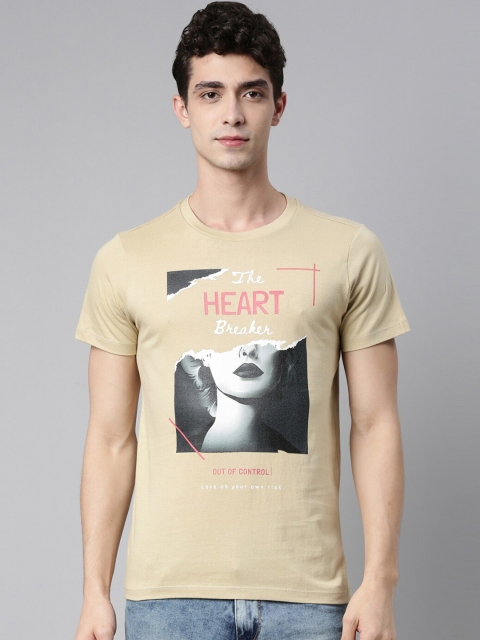 

QUANCIOUS Men Organic Cotton Beige Graphic Printed Sustainable T-shirt
