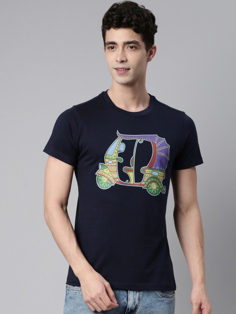 

QUANCIOUS Men Navy Blue Printed Sustainable T-shirt