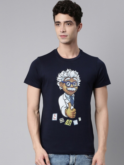 

QUANCIOUS Men Navy Blue Graphic Printed Organic Cotton Sustainable T-shirt