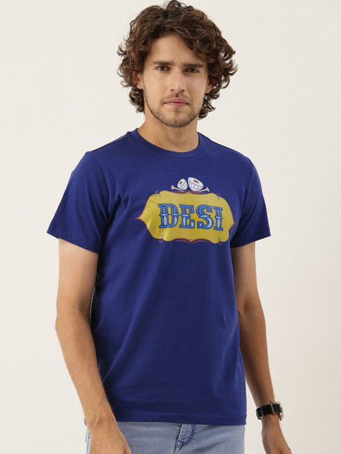 

QUANCIOUS Men Blue Organic Cotton Graphic Printed Sustainable T-shirt