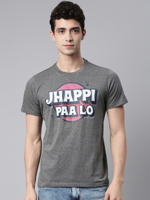 

QUANCIOUS Men Charcoal Grey Typography Printed Organic Cotton Sustainable T-shirt