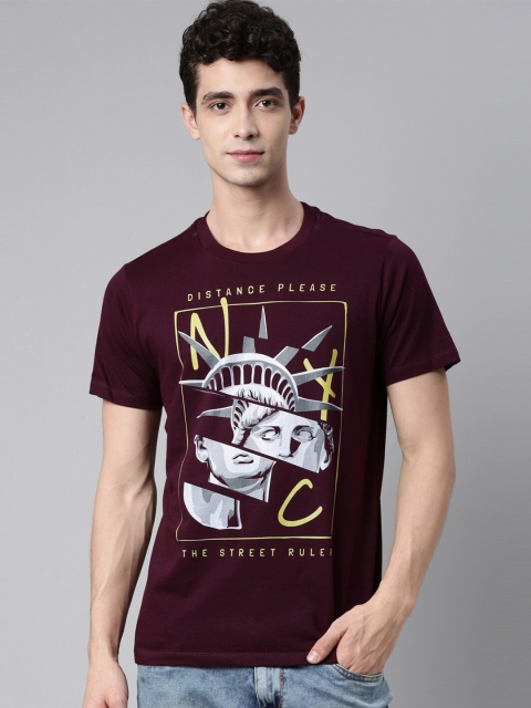 

QUANCIOUS Men Maroon & Yellow Organic Graphic Cotton Printed Sustainable T-shirt