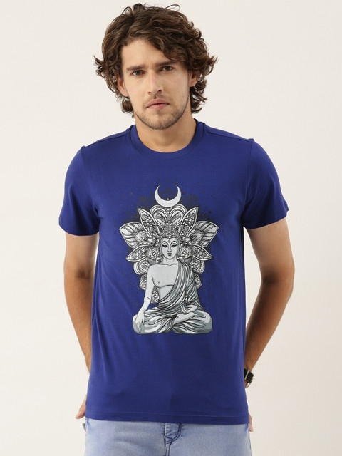 

QUANCIOUS Men Blue Organic Cotton Graphic Printed Sustainable T-shirt
