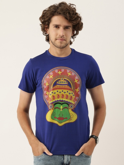 

QUANCIOUS Men Blue & Red Printed Organic Cotton Sustainable T-shirt