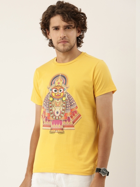 

QUANCIOUS Men Mustard Yellow Printed Sustainable T-shirt