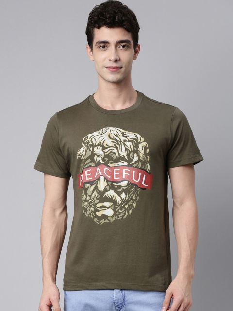 

QUANCIOUS Men Olive Green Graphic Printed Organic Cotton Sustainable T-shirt