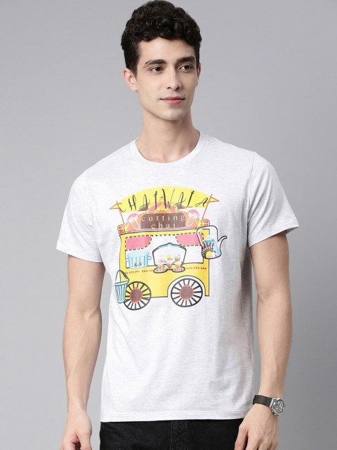 

QUANCIOUS Men Organic Cotton Grey Melange Printed Sustainable T-shirt