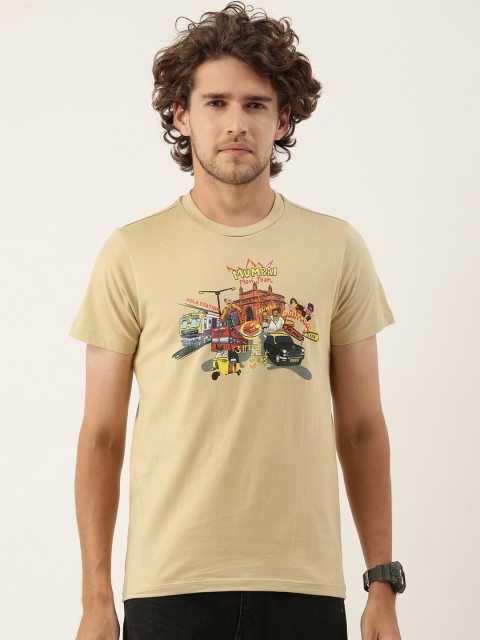 

QUANCIOUS Men Beige Printed Organic Cotton Sustainable T-shirt