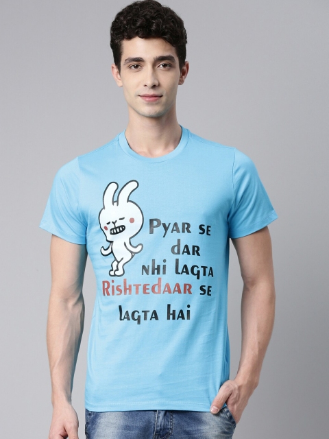 

QUANCIOUS Men Turquoise Blue Typography Printed Organic Cotton Sustainable T-shirt