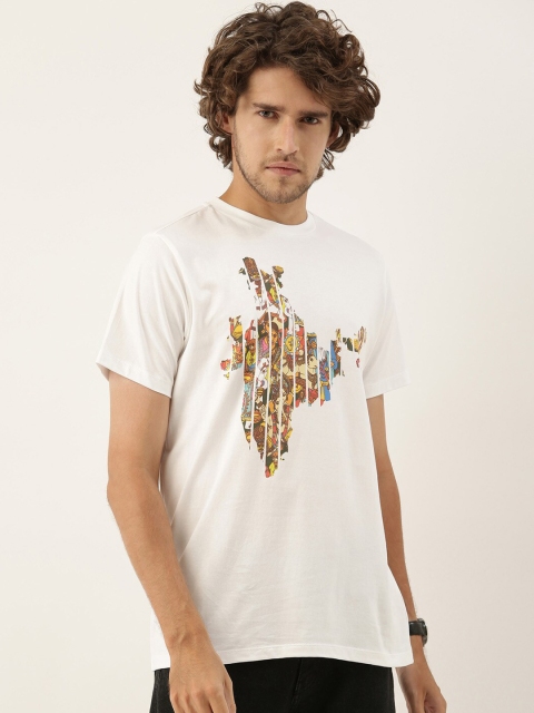 

QUANCIOUS Men White Printed Applique Sustainable T-shirt