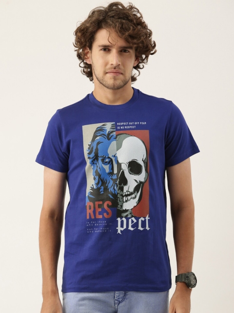 

QUANCIOUS Men Blue Organic Cotton Graphic Printed Sustainable T-shirt